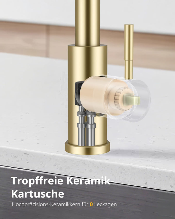 Küchenarmatur, Ausziehbarer Wasserhahn mit Edelstahl-Sprühbrause und 3 Sprühfunktionen, 360° schwenk