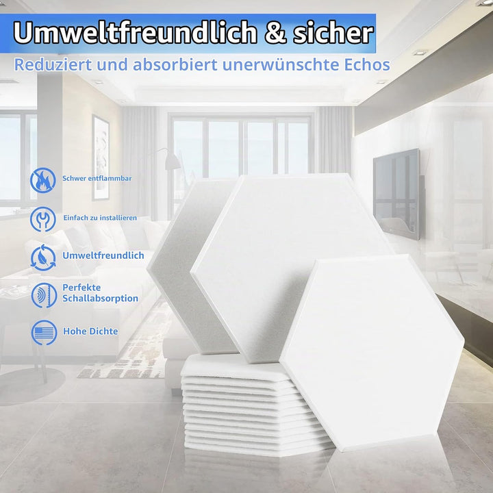 Rdutuok 12 Stück Akustik Panel,30x26x1cm Hexagon Akustik Absorber Schallschutzplatten Akustikpaneele