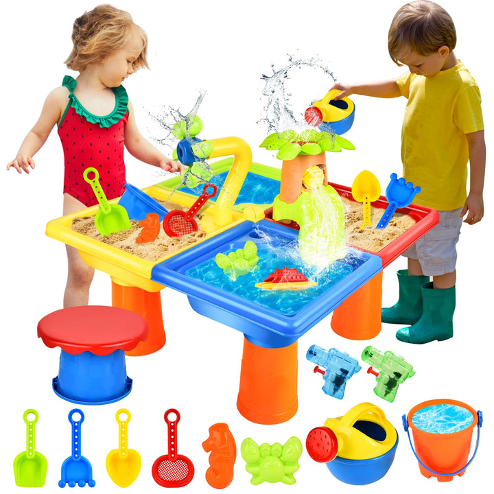 JONRRYIN 4 IN 1 Sand Wasserspieltisch, Wassertisch Strandspielzeug, Matschtisch Strandtisch für Kind