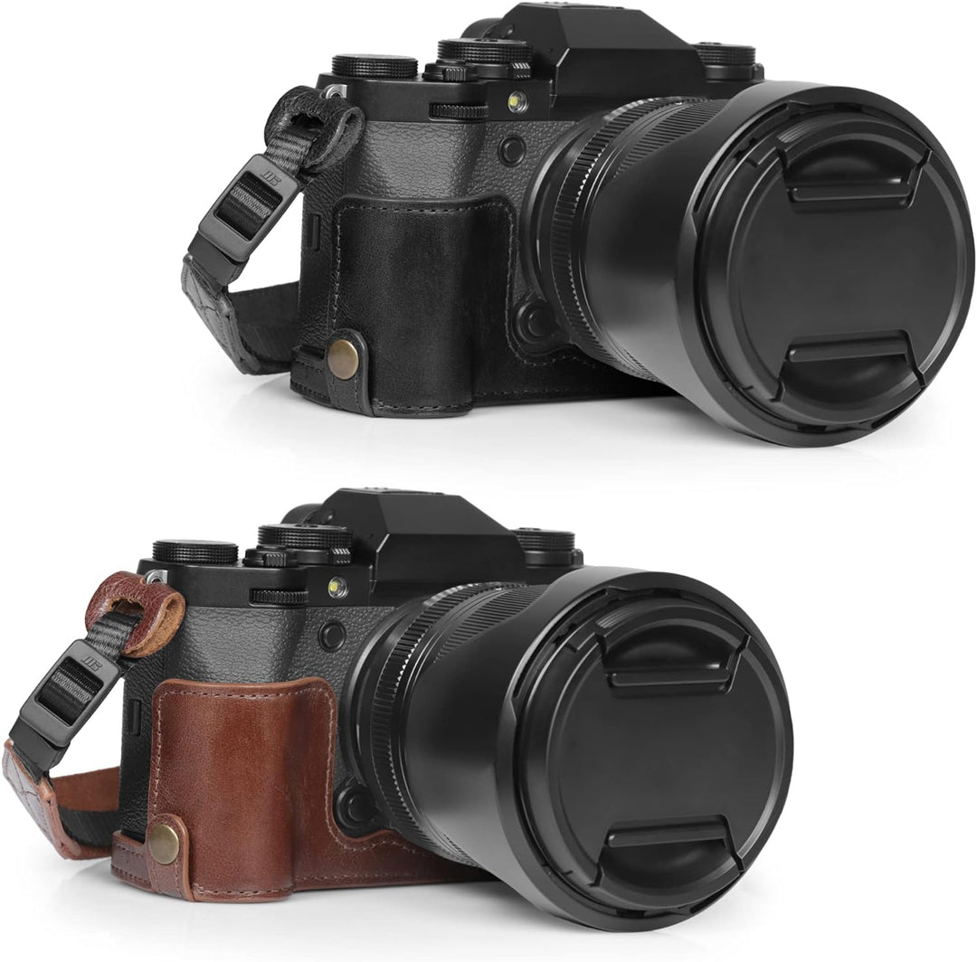 MegaGear Ever Ready Echtleder Halbkameratasche kompatibel mit Fujifilm X-T5 (Schwarz), Schwarz
