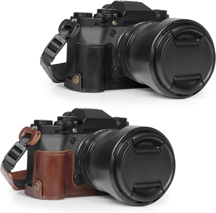 MegaGear Ever Ready Echtleder Halbkameratasche kompatibel mit Fujifilm X-T5 (Schwarz), Schwarz