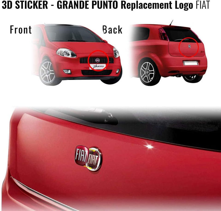AMS 32015 Aufkleber FIAT 3D Ersatzteil Logo vorne + hinten für Grande Punto, rot