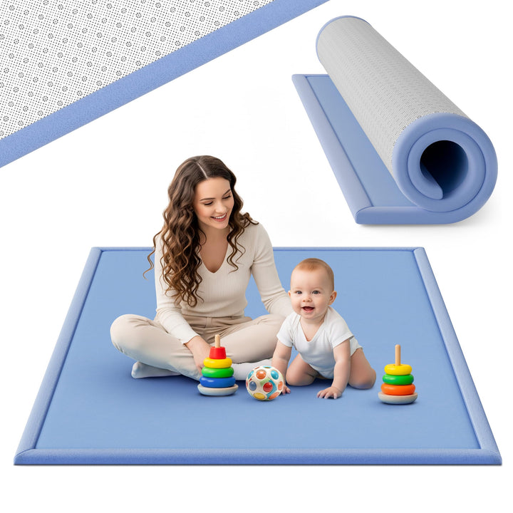 Seidenweiche Krabbelmatte Baby 200x150x3cm blau Extra Dicke(3cm) Spielmatte Kinder mit Premium Memor