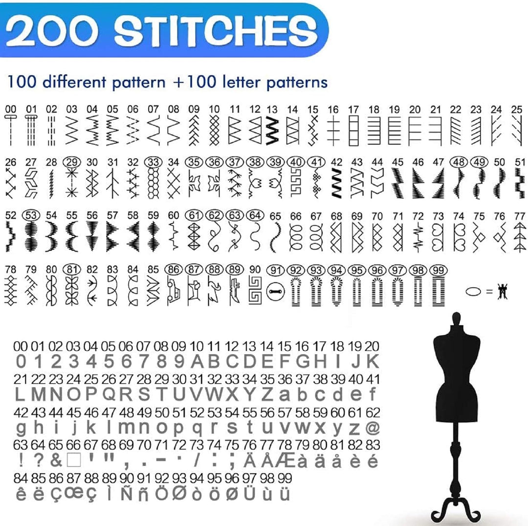 Uten Nähmaschine Elektronisch Freiarm mit 200 Stiche, Für Profi Anfänger DIY Begeister Sewing Machin