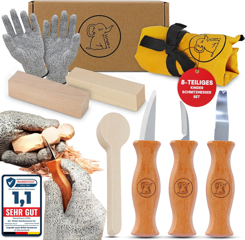 Eli® Schnitzmesser Kinder Set ab 6 Jahre - hochwertiges Kindermesser Schnitzset inkl. schnittfeste H