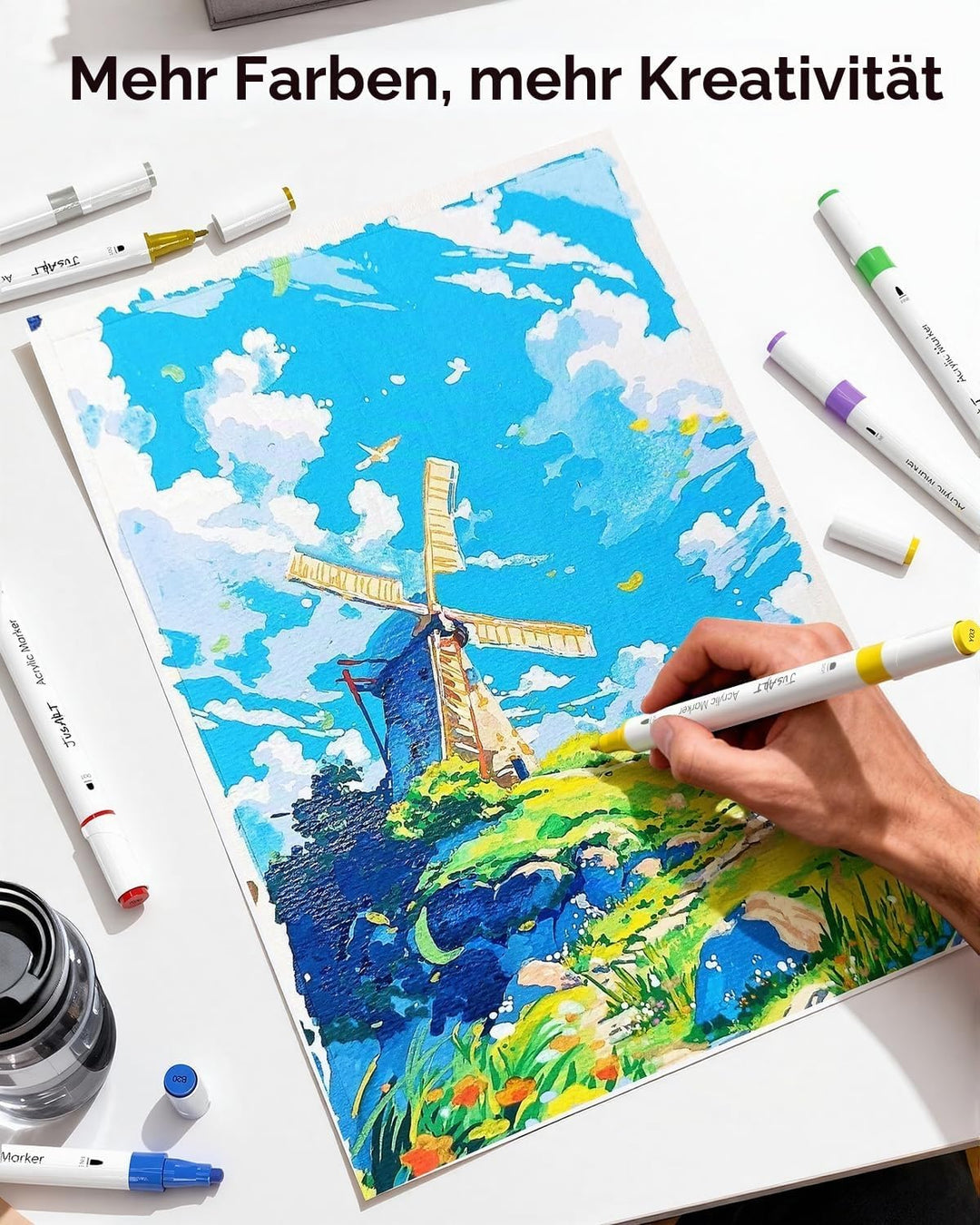 JusArt Acrylstifte für Steine Wasserfest 48 Farben Acryl Marker mit Punkt und Feinspitze für Steine