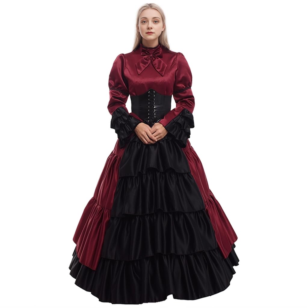 GRACEART Frauen mittelalterlichen viktorianischen Kostüm Vintage Rüschen Fancy Dress mit Krinoline u