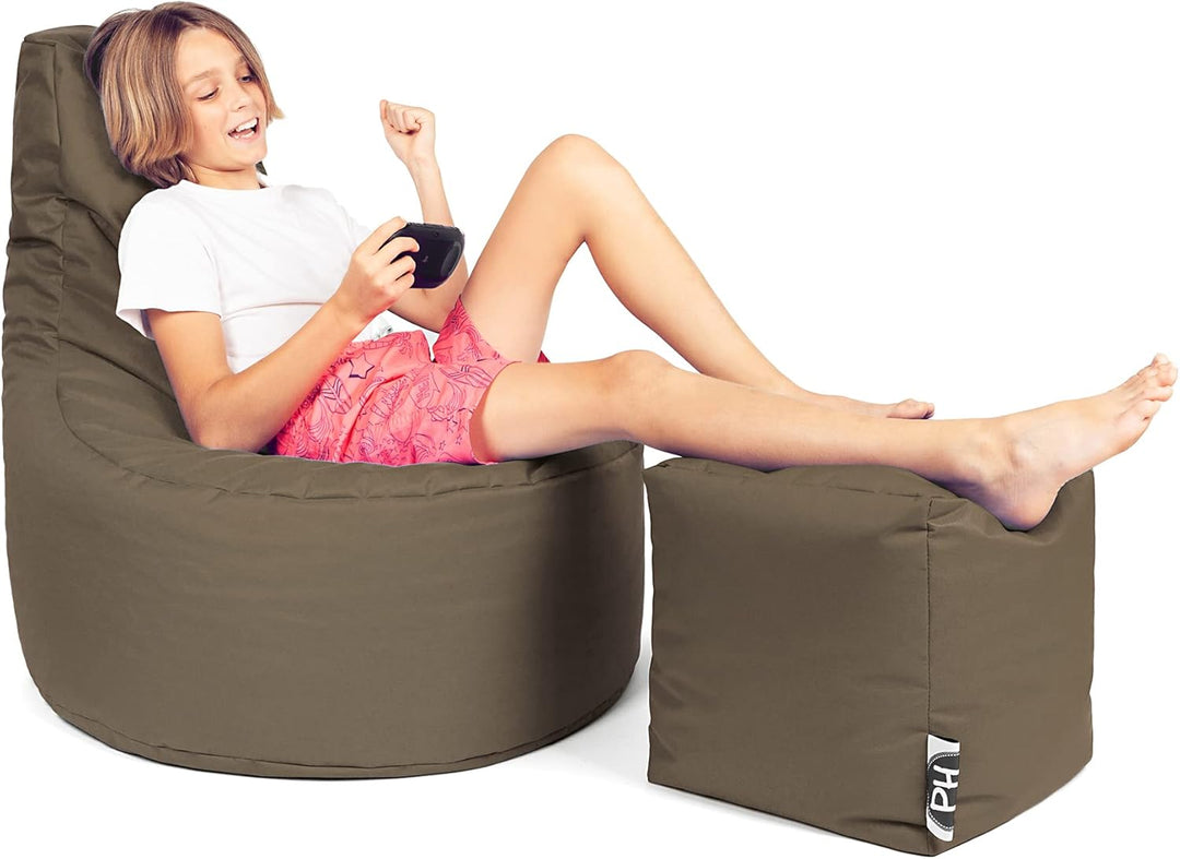 PATCH HOME Gamer Sessel Sitzsack inkl. Würfel Bean Bag Set Ø75cm, 30cm Sitzhöhe, 80cm Höhe + 35x35cm