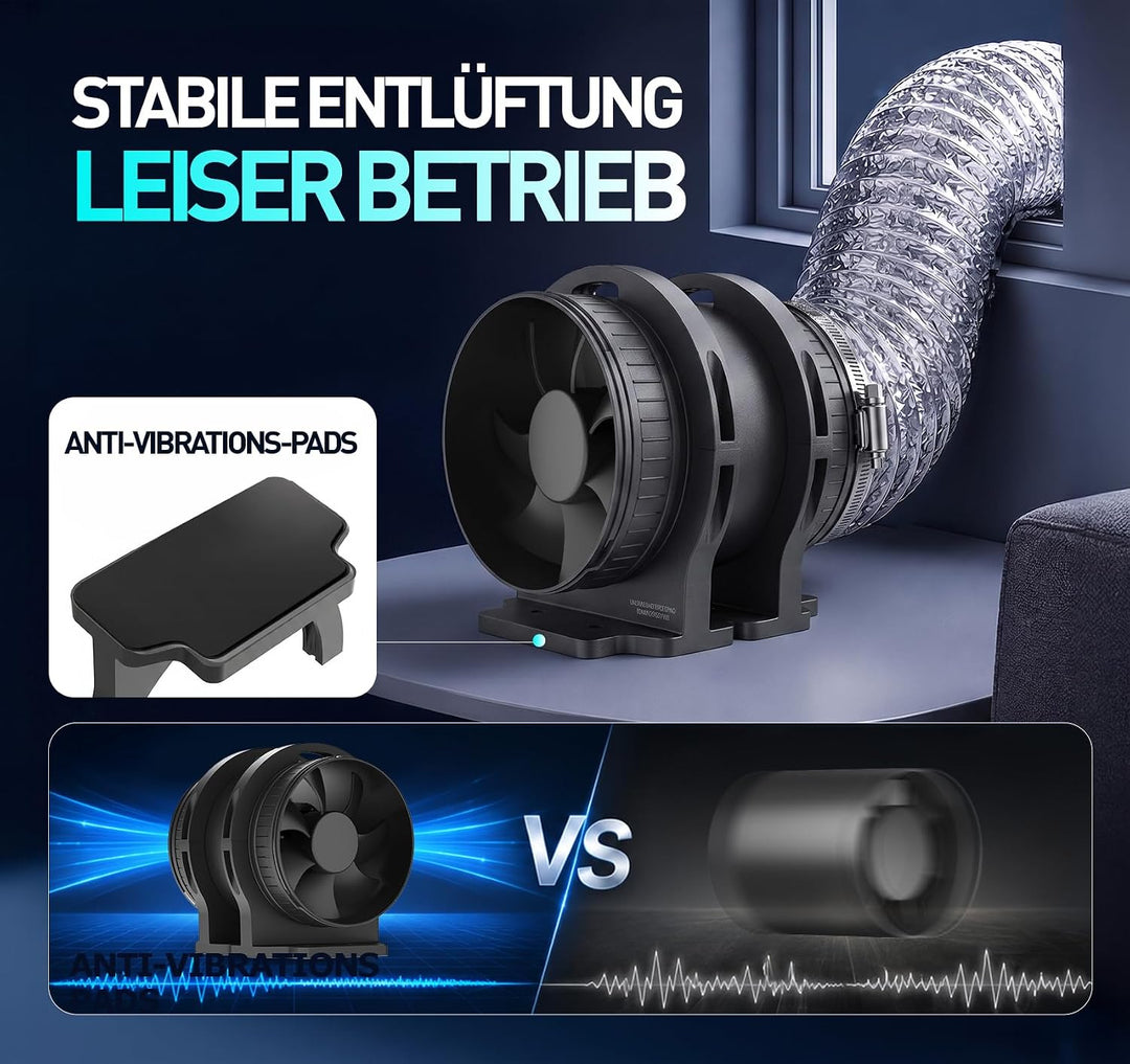 Leise Rohrlüfter mit Feuchtigkeitssensor Temperatursensor Timer, 6 Stufiger Abluftventilator mit Übe
