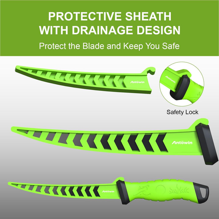 ANTOWIN 22,8 cm Fishing Edelstahl Filetiermesser Set mit Messer-Schärfer, Ergonomischer ABS Griff, B