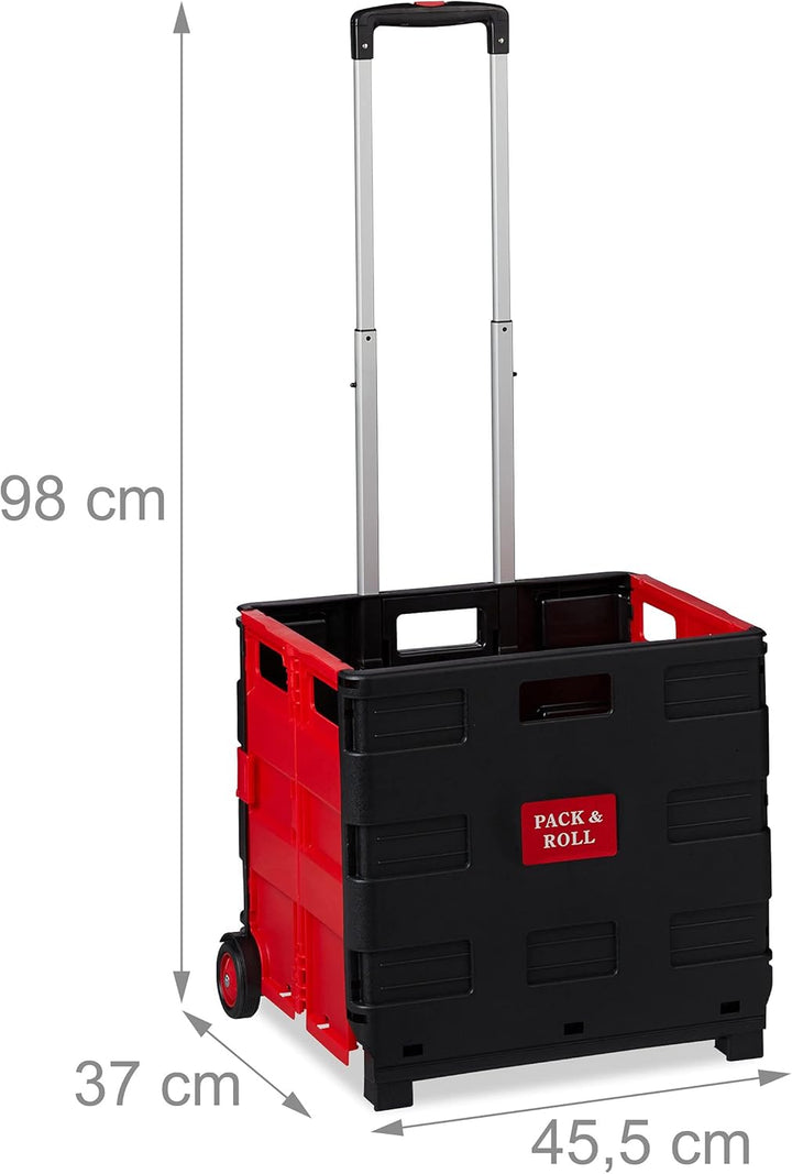 Relaxdays 1 x Einkaufstrolley klappbar, Teleskop-Griff, 2 Gummi Rollen, bis 35 kg, Shopping Trolley,