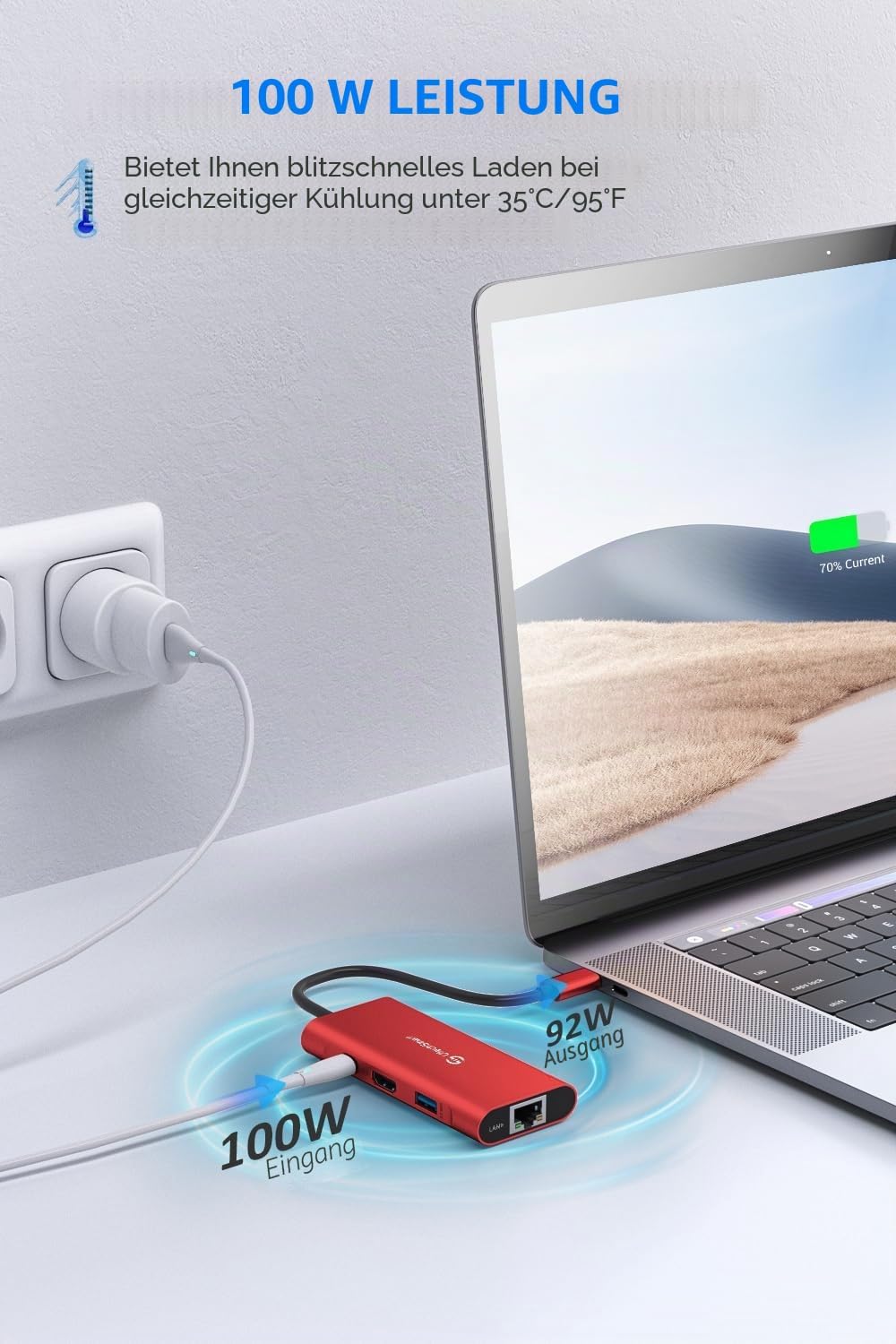 USB C Hub, UtechSmart 6 in 1 USB C zu HDMI Adapter mit 1000M Ethernet, Power Delivery Pd Typ C Ladea
