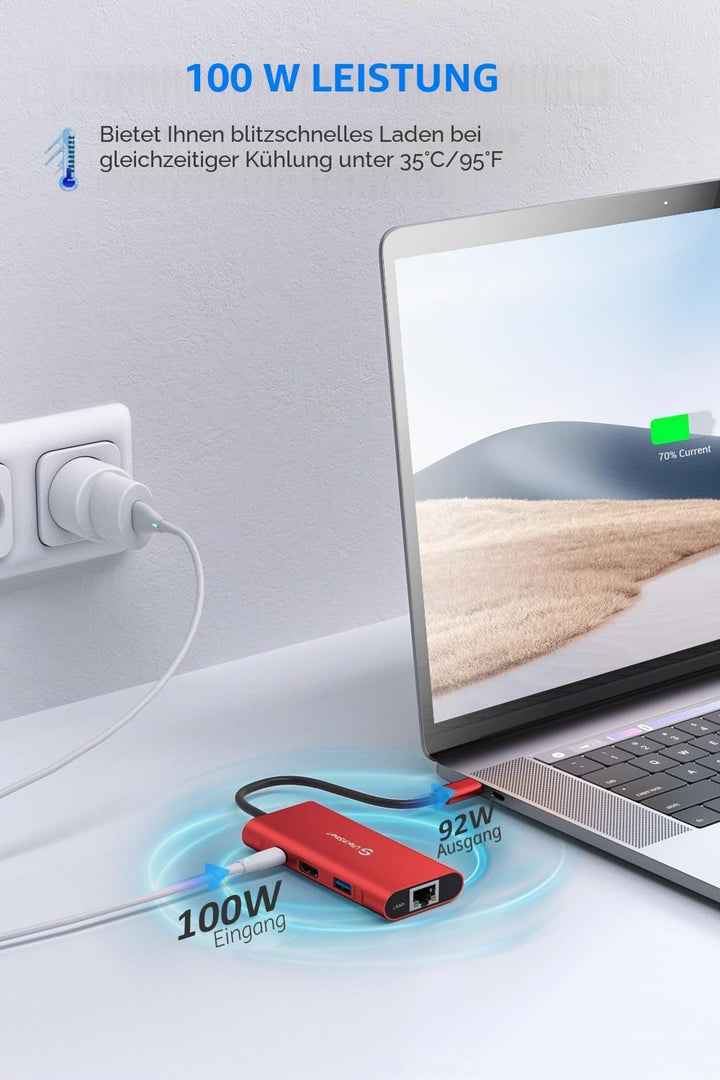 USB C Hub, UtechSmart 6 in 1 USB C zu HDMI Adapter mit 1000M Ethernet, Power Delivery Pd Typ C Ladea