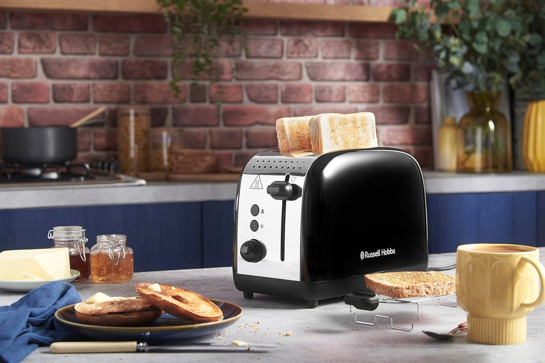 Russell Hobbs Toaster [für 2 Scheiben] Colours Plus Edelstahl Schwarz (extra breite Toastschlitze, i