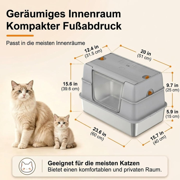 Geschlossene Katzentoilette aus Edelstahl mit Deckel, seitlicher Einstieg aus Metall für grosse Katz