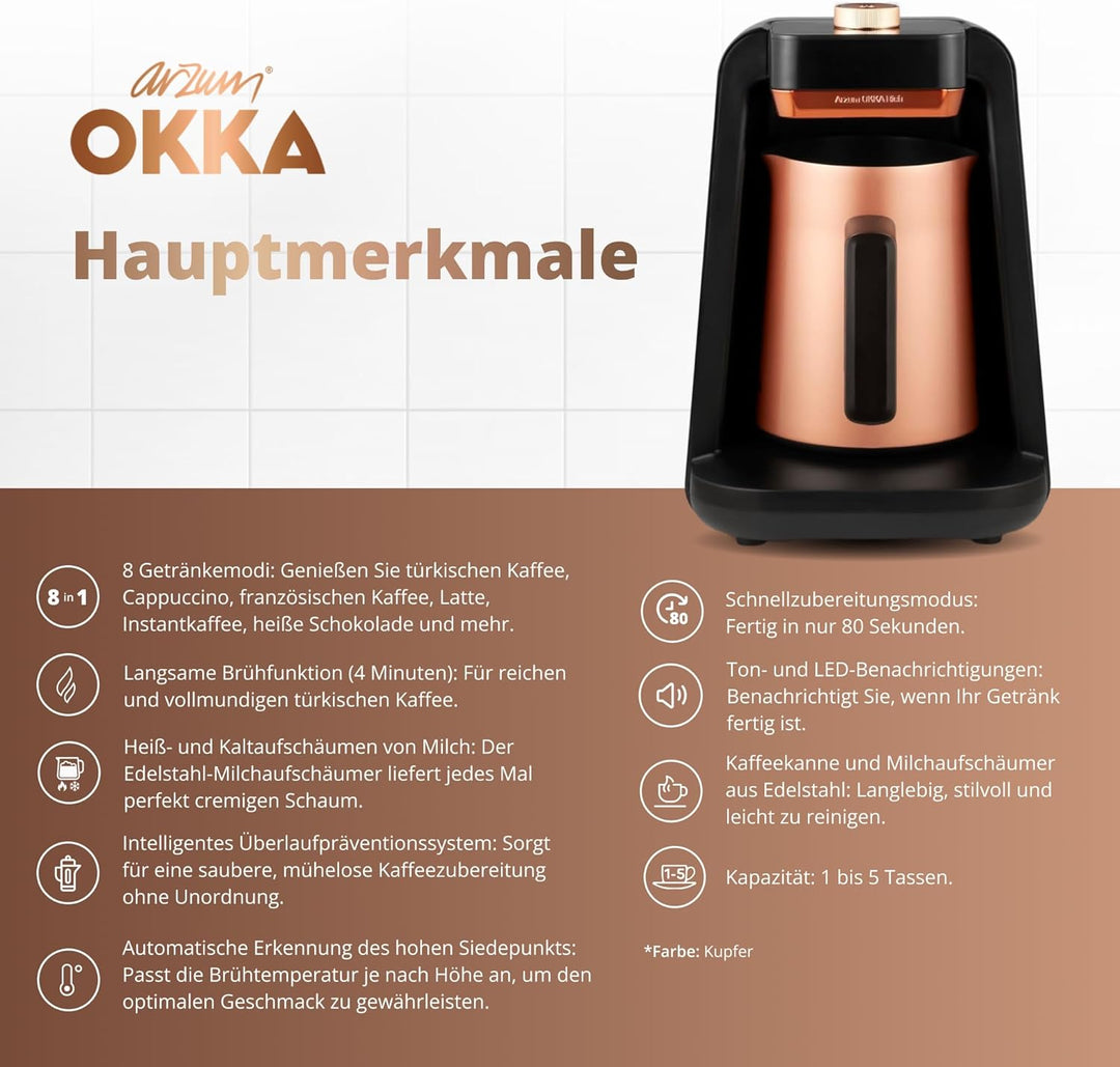 Arzum OKKA RICH SPIN PRO TURKISH COFFEE MACHINE COPPER, Copper