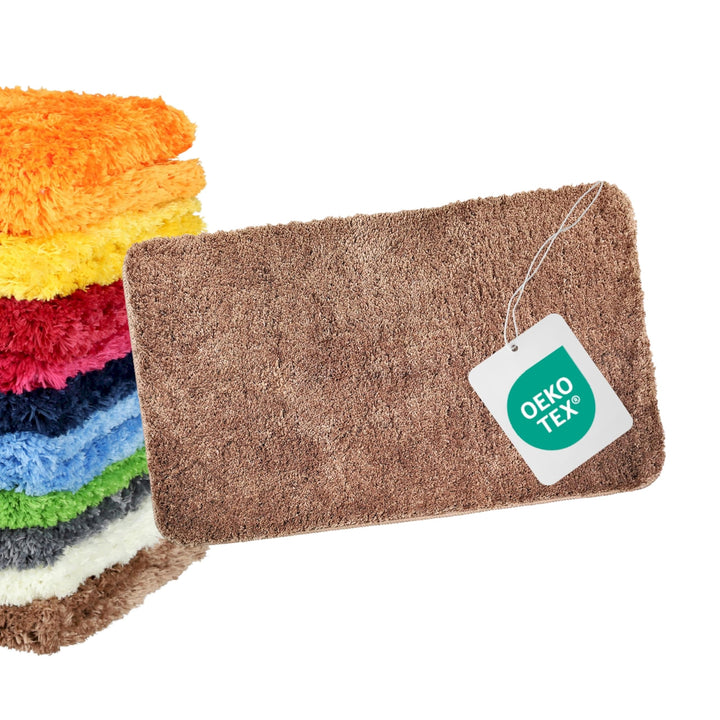 WohnDirect Badezimmerteppich gross Braun - Badematte rutschfest 60 x 100 cm - Badteppich Set, waschb