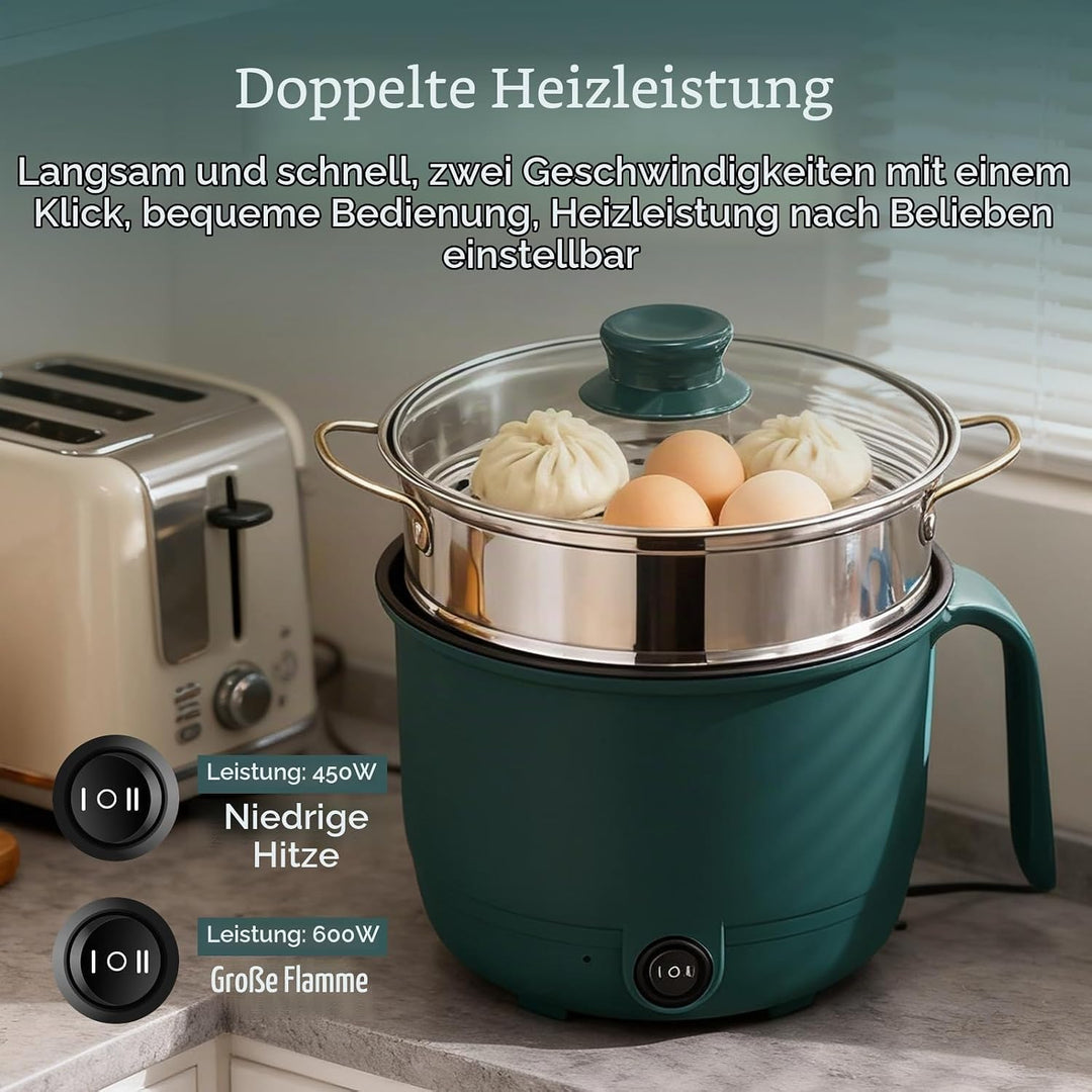 Elektrischer Hot Pot, 1,3l Elektrischer Kochtopf, Hot Pot Ramen Cooker Mit Dampfgarer Aus Edelstahl,