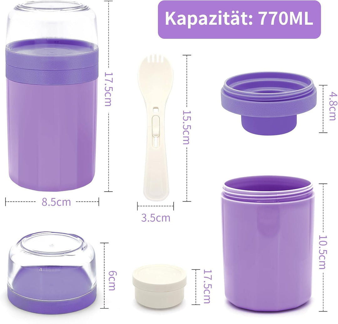 IJIAMY Müslibecher to Go, Premium Qualitat Joghurtbecher to Go Kinder mit Löffel 520ML+250ML, Auslau