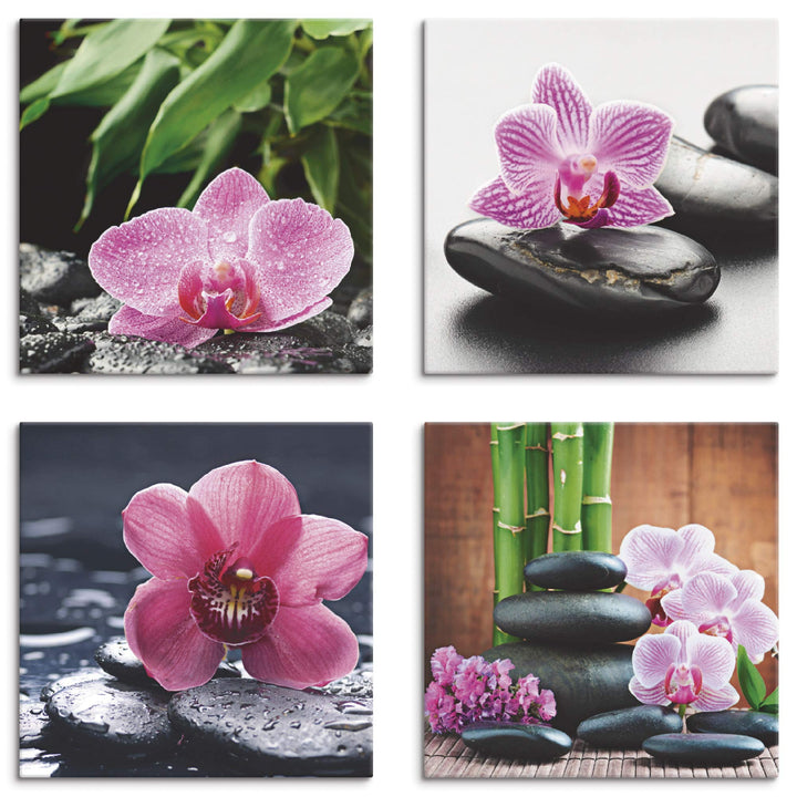 ARTLAND Leinwandbilder auf Holz Wandbild Bild Set 4 teilig je 30x30 cm Quadratisch Wellness Zen Pfla