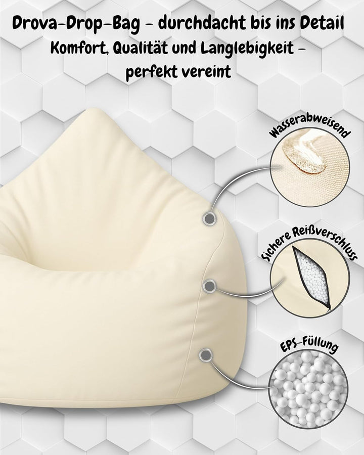 PATCH HOME Sitzsack Tropfenform – In & Outdoor Sessel, Nachfüllbar, Styroporfüllung, robust & pflege