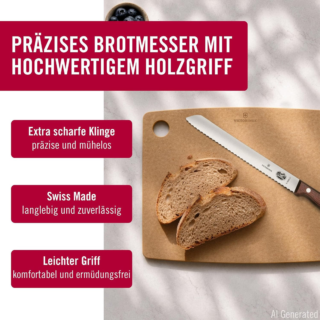 Victorinox, Wood, Profi Brotmesser Wellenschliff, Extra Scharfe Klinge, 21 cm, Edler Holzgriff, Rost