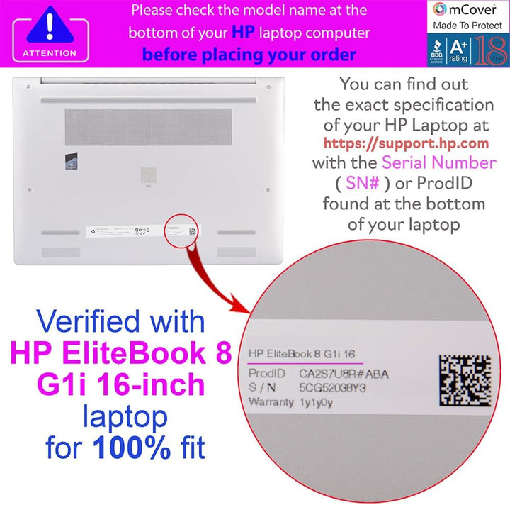 mCover Nur kompatibel mit HP EliteBook 8 G1a (AMD) | G1i (Intel) 40,6 cm (16 Zoll) Windows Notebook