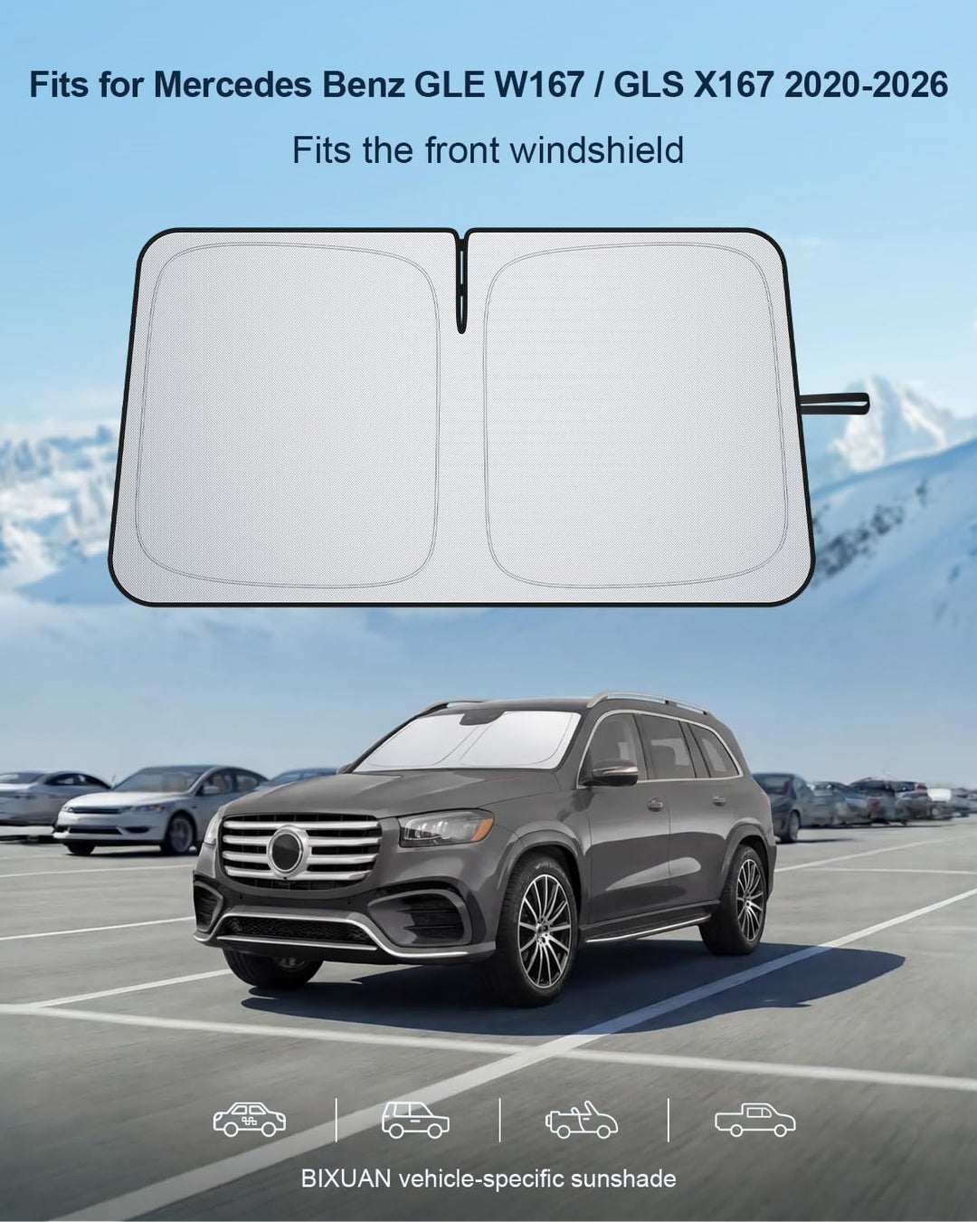 BIXUAN Frontscheiben-Sonnenschutz kompatibel mit Mercedes Benz GLE W167 2020-2026 Auto Sonnenschutz