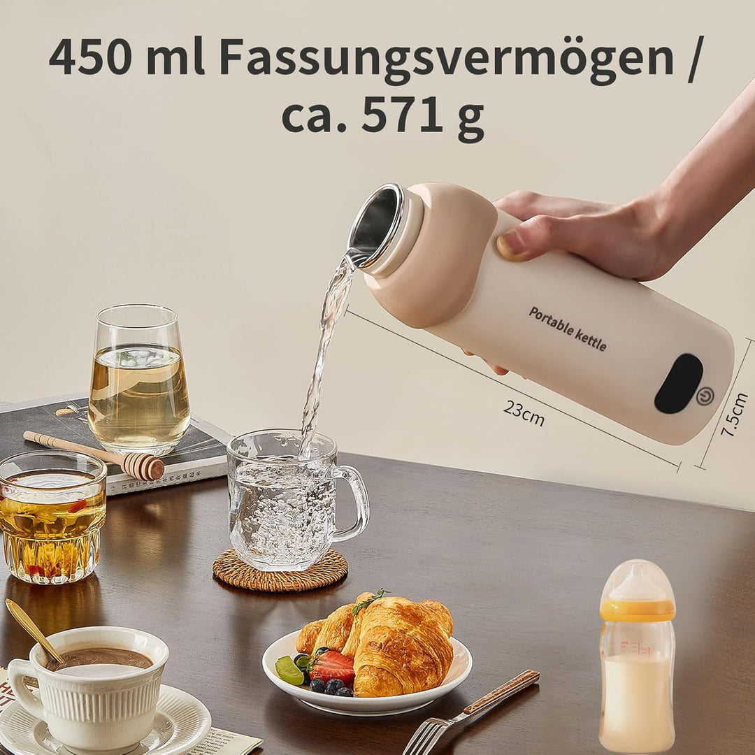 Elektrischer Reisewasserkocher Klein 450 mL - 6 Temperatureinstellungen Mini Wasserkocher zum Anschl