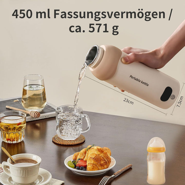 Elektrischer Reisewasserkocher Klein 450 mL - 6 Temperatureinstellungen Mini Wasserkocher zum Anschl