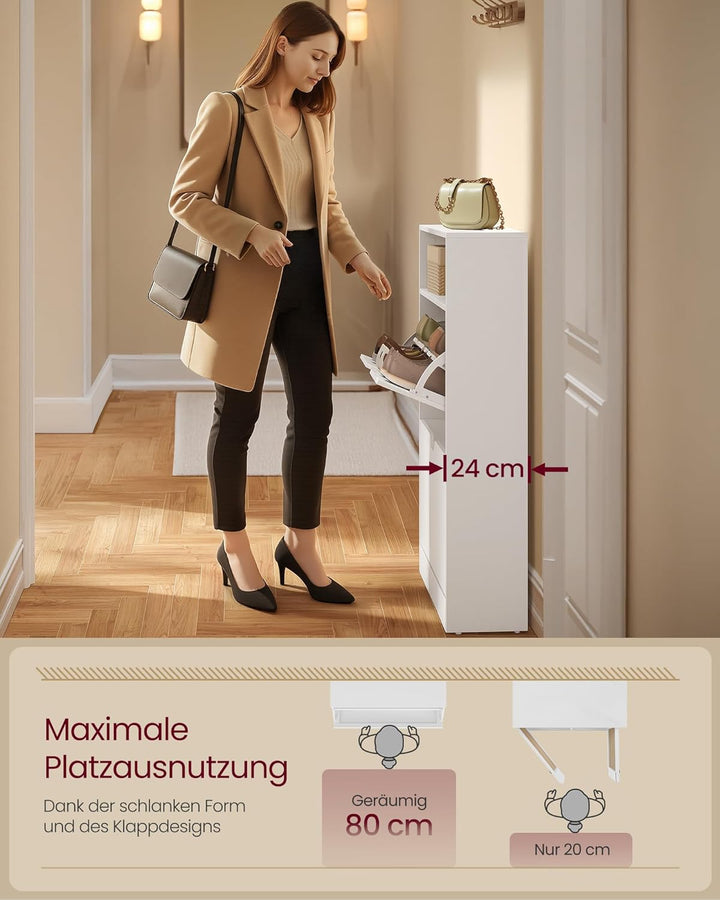 VASAGLE Schuhschrank 2 Klappen, Schuhkipper, Schuhregal, Schuhaufbewahrung, offenes Fach, Trennwand