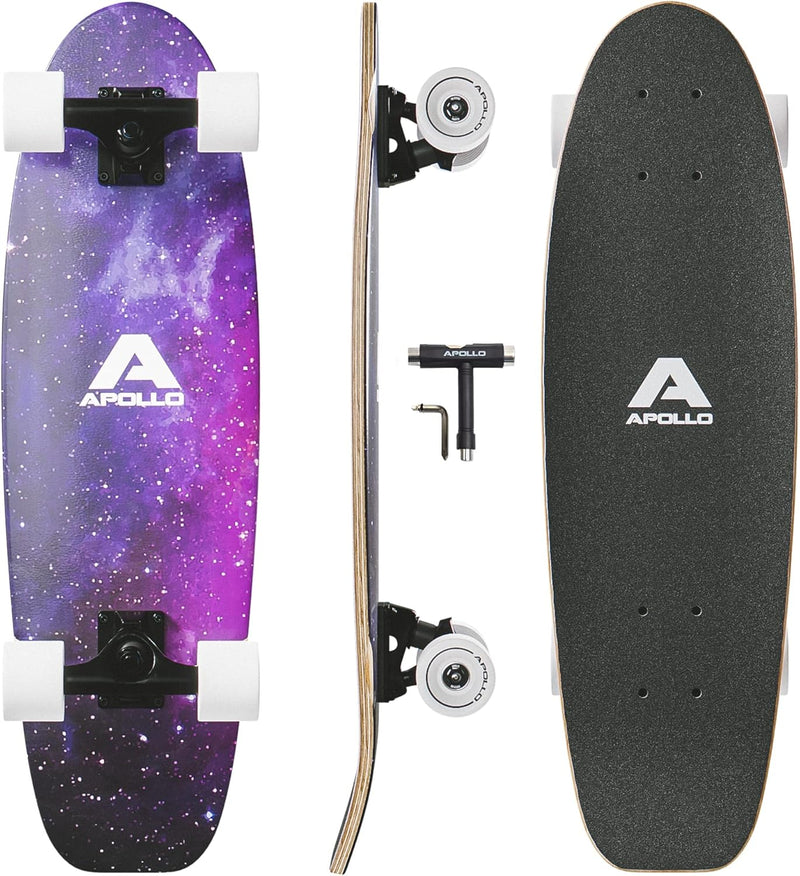 Apollo Mini-Longboard | Midi Cruiser als Komplett-Board, 70cm (30x8) | wendiges Kick Tail Mini Longb