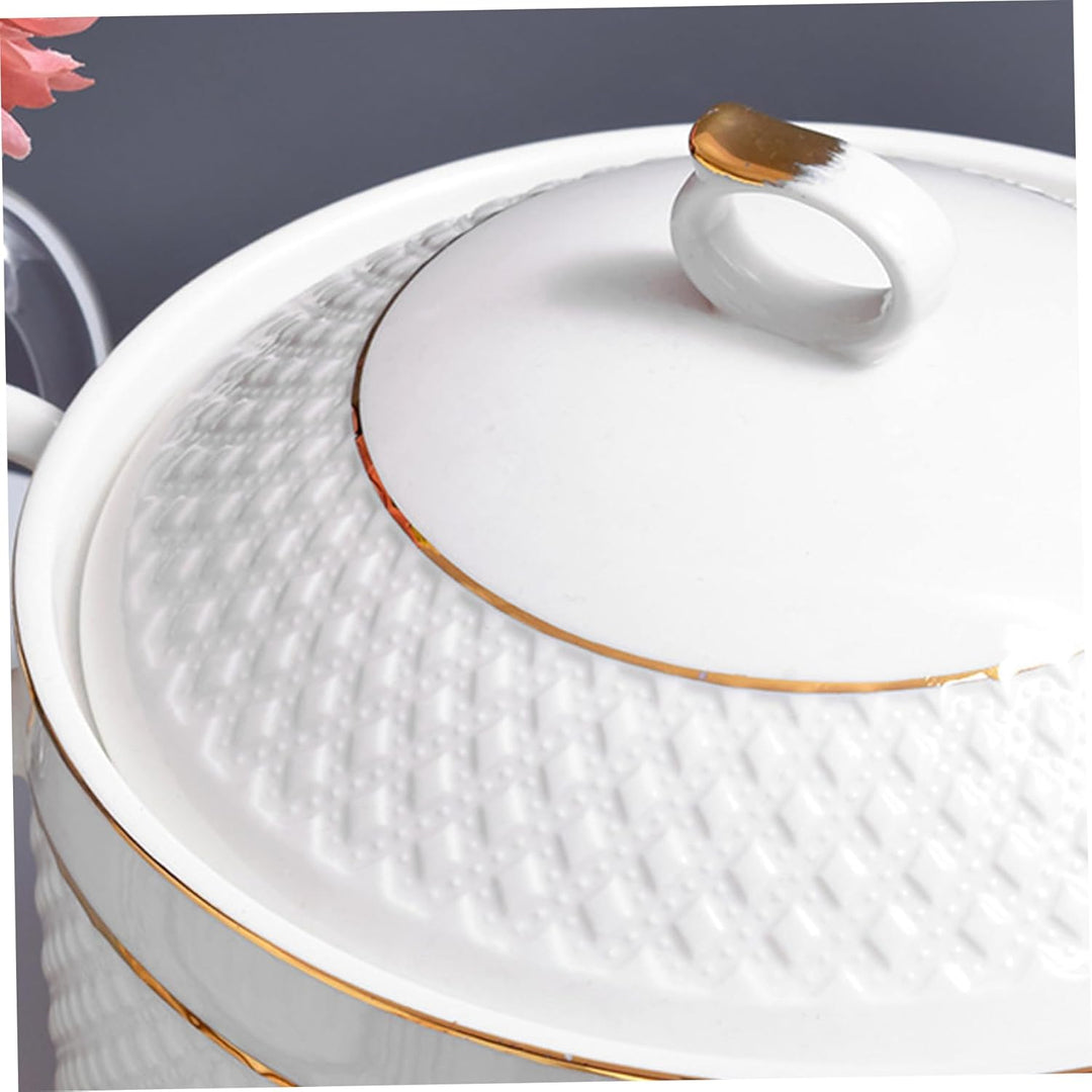 Tureens, Suppe Tureen Keramik, 1, 5 l weisse Servierschalen mit Goldener Grenze Doppelgriff Suppe Tu