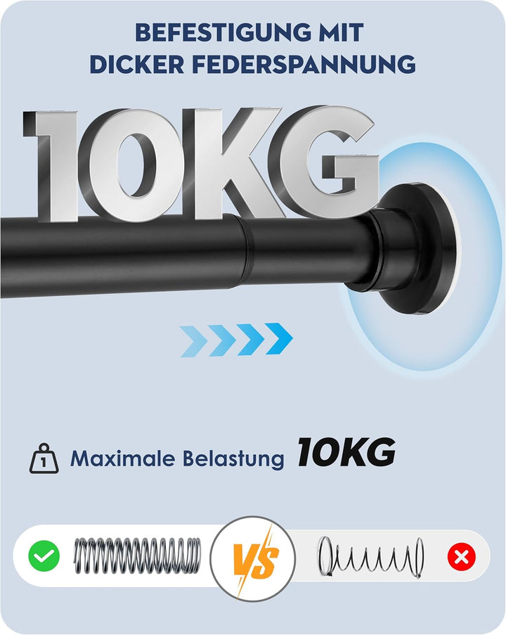 Teleskopstange 70-255CM Ausziehbar Duschvorhangstange Duschstange ohne Bohren Schwarz Klemmstange zu
