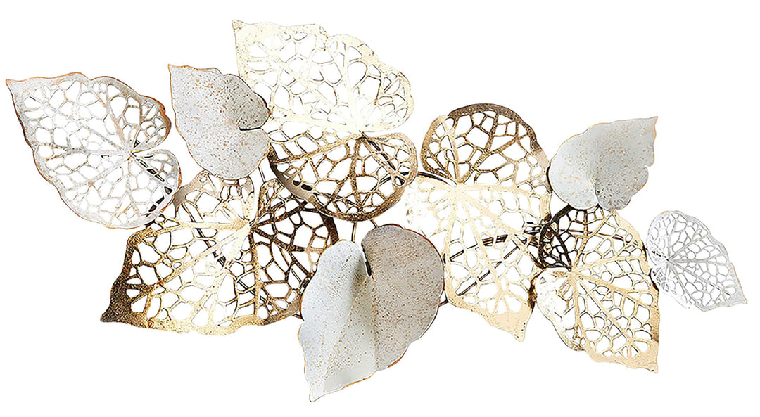 Kobolo Wanddeko Metallbild 3D - GOLDEN Leaf - aus Metall in Gold und weiss