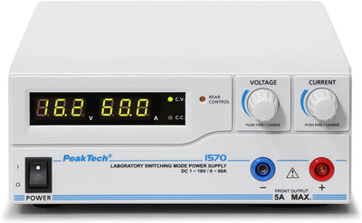 PeakTech 1570 – Labornetzgerät DC 1-16V / 0-60A mit USB, LED-Anzeige, DC-Schaltnetzteile, Stromverso