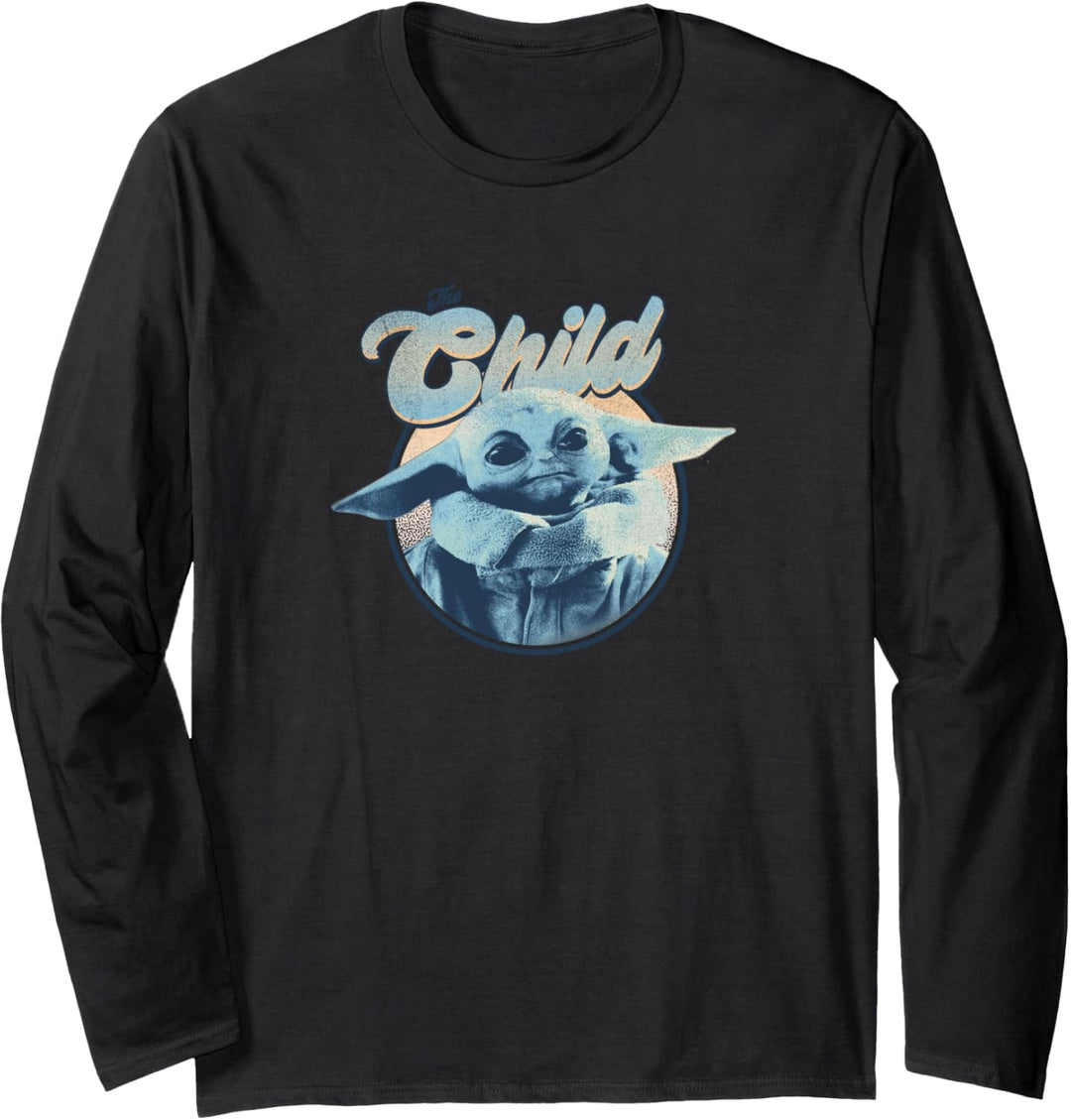 Star Wars: The Mandalorian The Child Retro Portrait Blue Hue Langarmshirt