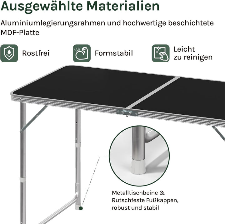 WOLTU Campingtisch Klapptisch Gartentisch Arbeitstisch Balkontisch höhenverstellbar Aluminium MDF Sc