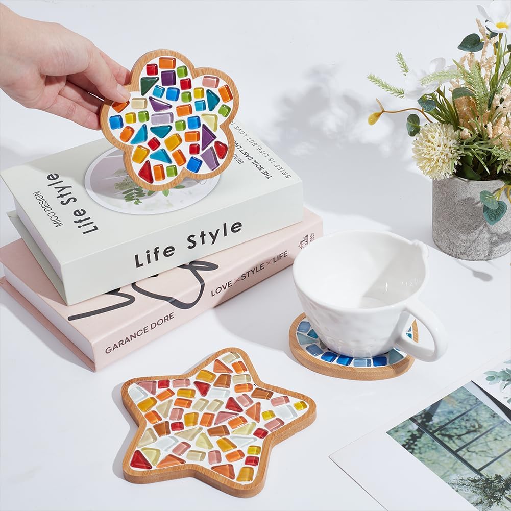 WEBEEDY 3 Sets Porzellan-Mosaik Fliesen-Mosaik-Kit Mit Holzuntersetzer Mosaiksteine DIY Mosaik Unter