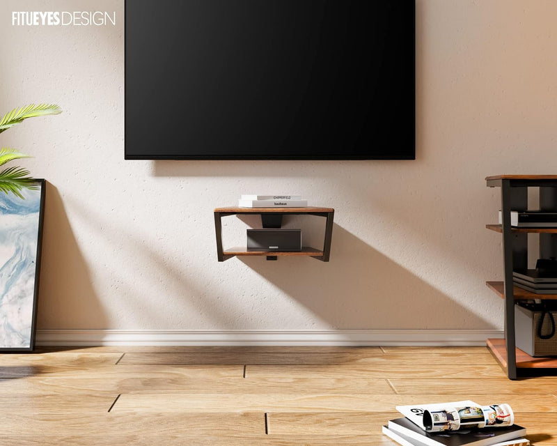 FITUEYES Design Multimedia Wandregal, Schweberegal aus Holz & Metall, HiFi Rack für TV Komponenten D