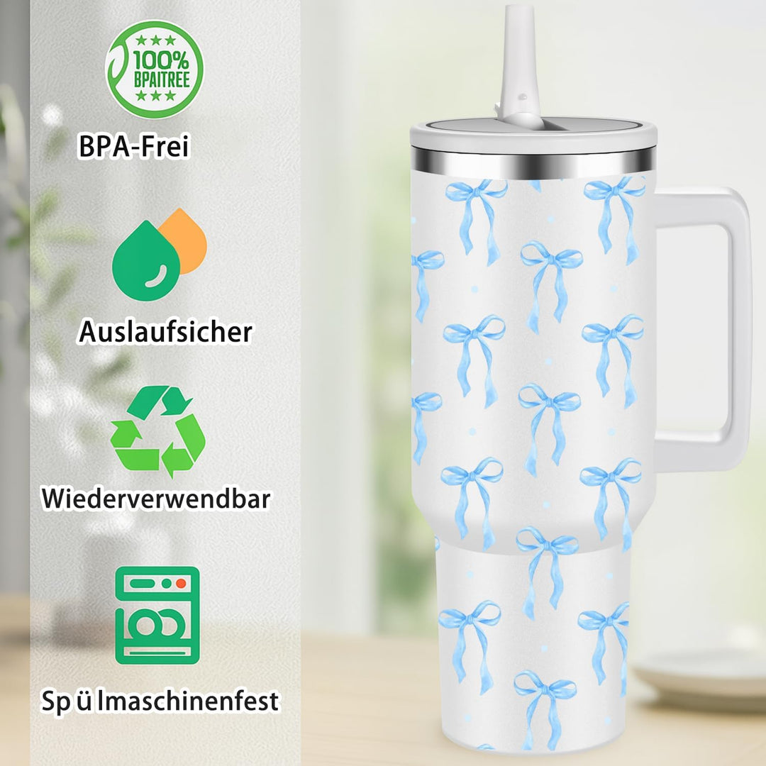 Thermobecher Auslaufsicher,40oz Edelstahl Kaffeebecher to go isoliert mit Strohhalm,Reisebecher 100%