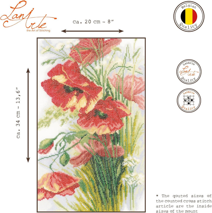 Lanarte Zählmusterpackung Mohnblumen Leinen Kreuzstichpackung, Baumwolle, Mehrfarbig, 20.0 x 34.0 x