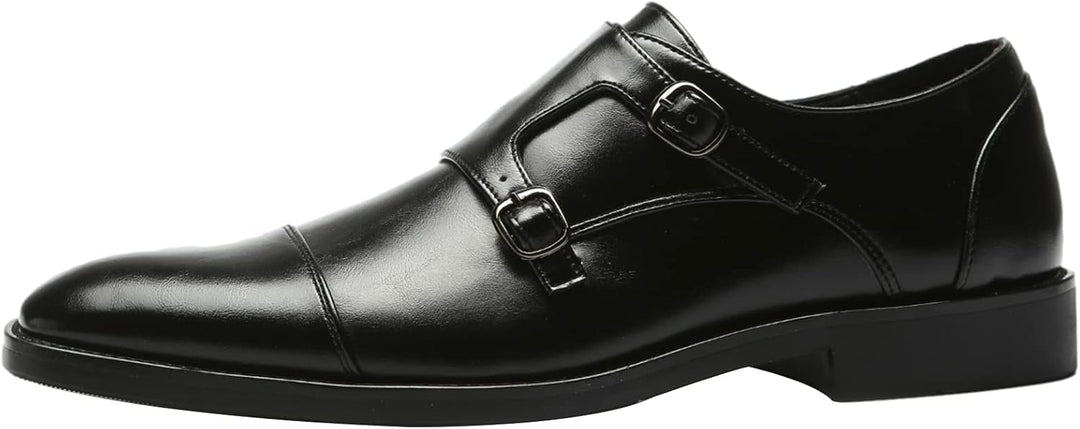 ANUFER Männer Smart Monk Brogues Formale Abendschuhe Aus Echtem Leder mit Holzabsatz 43 EU Schwarz K