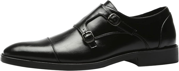ANUFER Männer Smart Monk Brogues Formale Abendschuhe Aus Echtem Leder mit Holzabsatz 43 EU Schwarz K