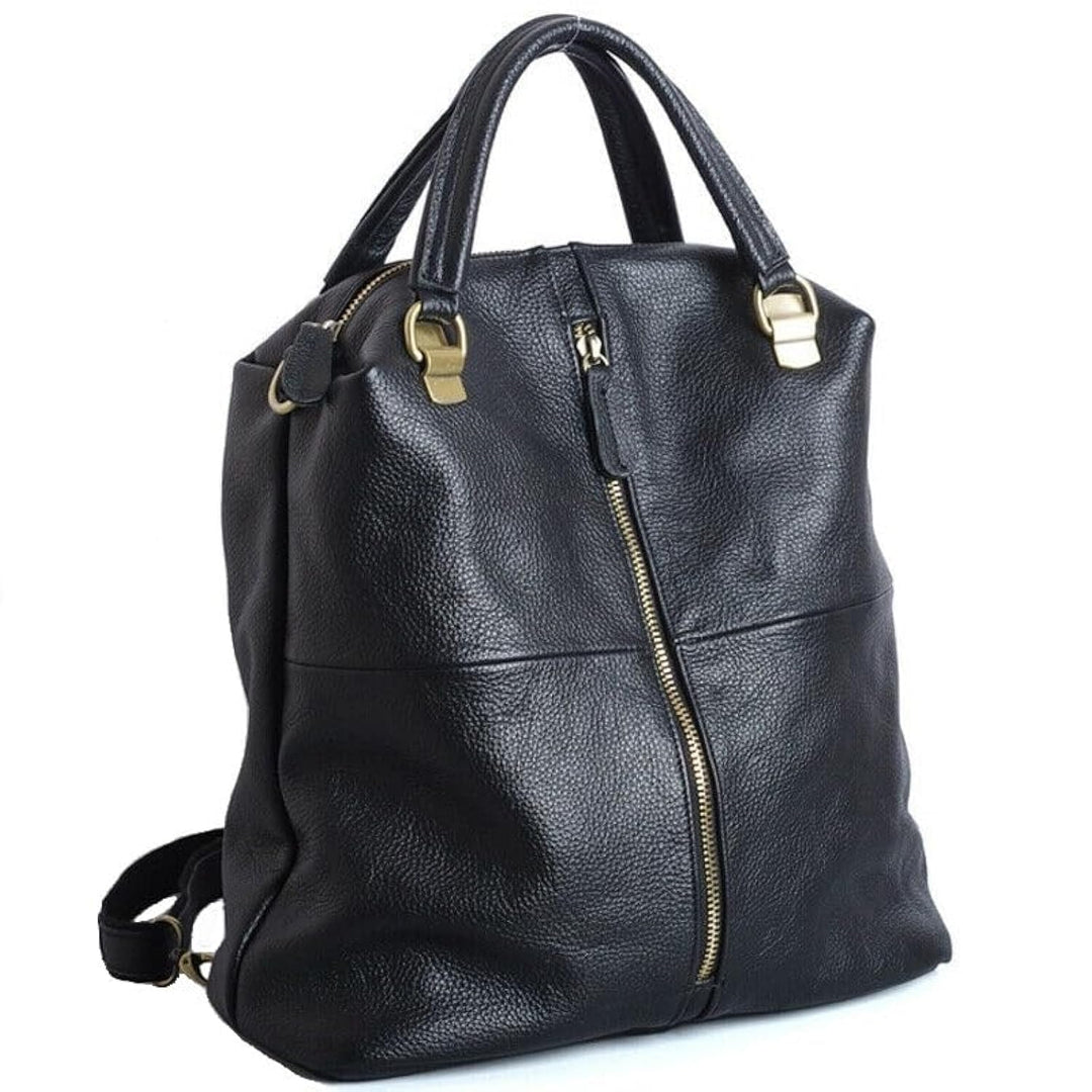 Alice Fan Rindsleder Echtes Leder Rucksack für Frauen Umhängetasche Schwarz Leder Reisetasche, Schwa