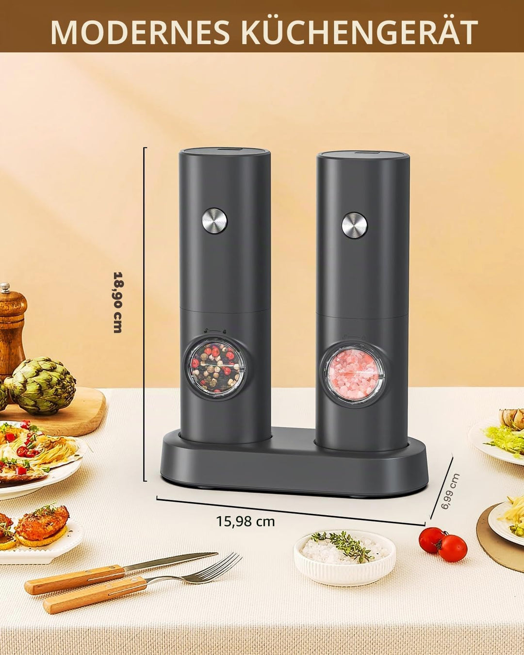 CIRCLE JOY Salz und Pfeffermühlen Elektrische 2er Set Batteriebetriebenen Gewürzmühle mit Basis, Wei