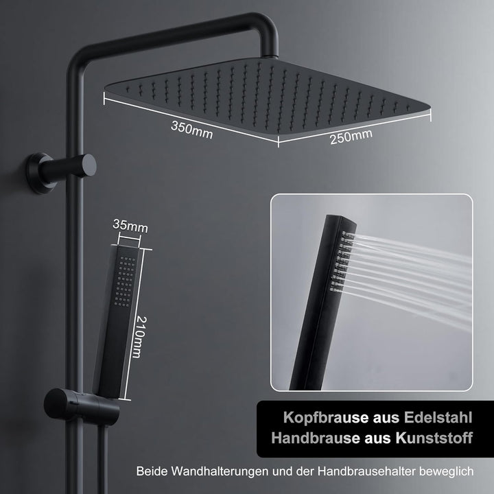 Görbach Regendusche Duschsystem ohne Armatur, Edelstahl Duschset mit 92cm Duschstange, XXL Überkopfb