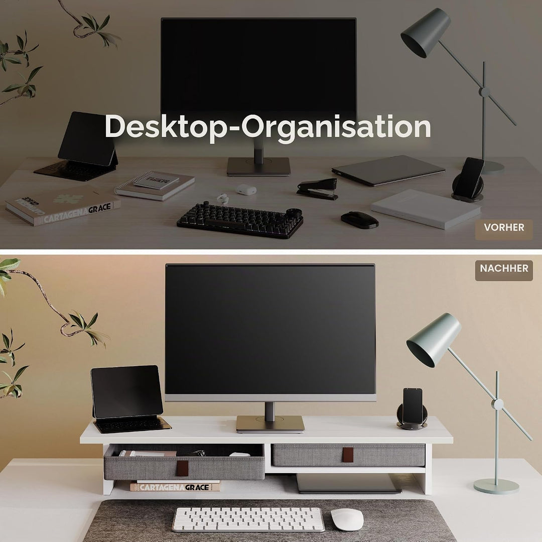 Fenge Dual Monitorständer Riser 2 Etagen Computer Monitor Ständer mit Schublade für PC Laptop Drucke