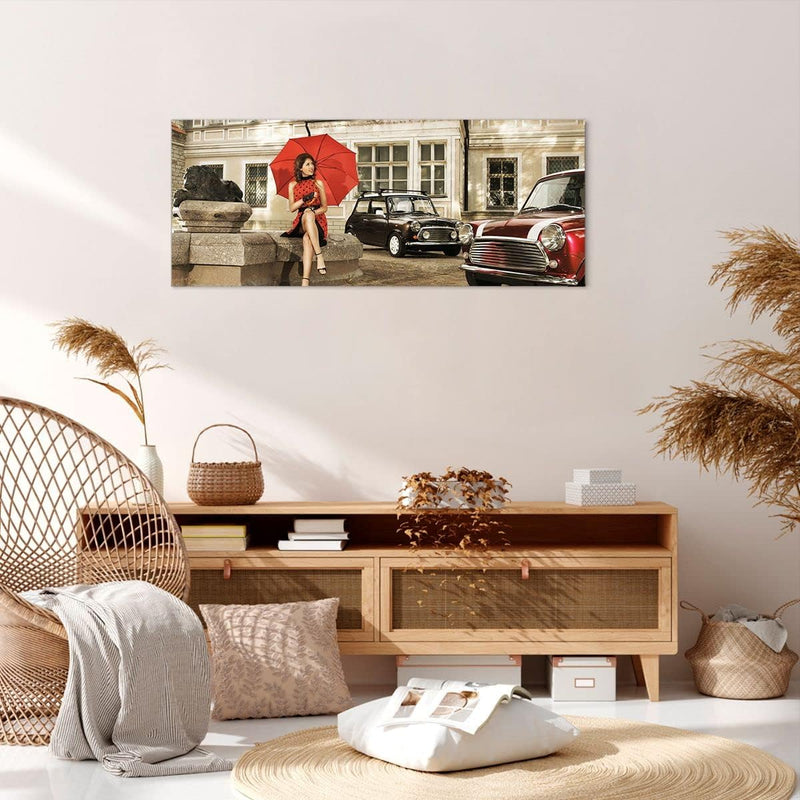 Wandbilder Dekoration Wohnzimmer Attraktiv Frau Spaziergang Regenschirm Bilder auf Leinwand 120x50cm