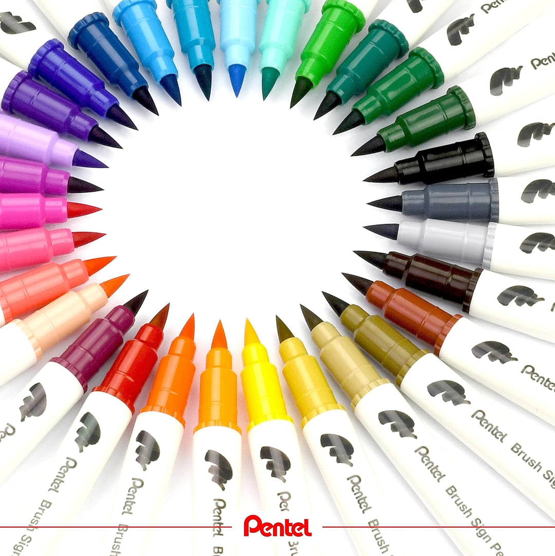 Pentel SESW30C-30 Brush Sign Pen Twin, 30-Farben-Set, Fasermaler mit zwei flexiblen Schreibspitzen,
